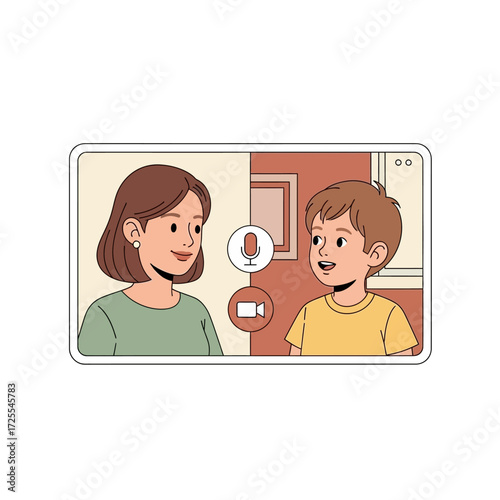 A loving mother and her son communicating through a video call, showcasing modern family connection and distance learning concepts