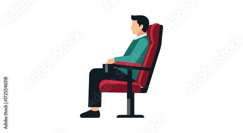 Person sitting in a plush chair, digital illustration of a man in a seated position, relaxing in comfortable furniture for design or infographics or