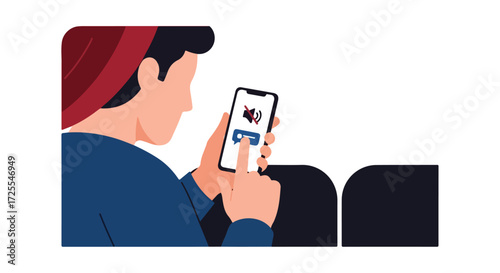 Person using smartphone to mute notifications in a public setting promoting considerate tech behavior for a peaceful shared environment