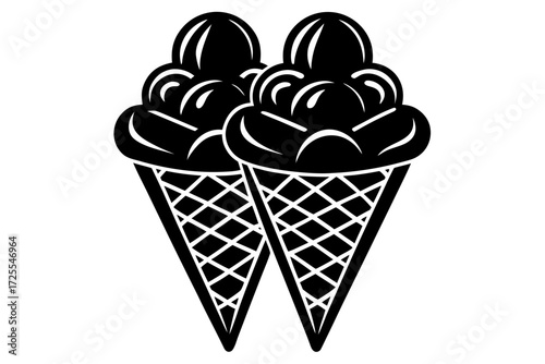 Vector art of two ice cream cones in black and white style