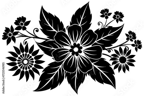 Vector art of floral arrangement of various flowers and leaves