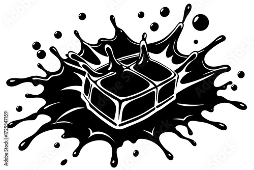 Vector art of chocolate cube falling into a splash of chocolate