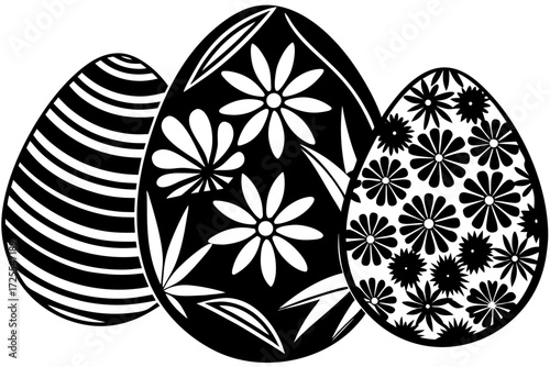Fotografie Vector art of three easter eggs with floral and striped patterns