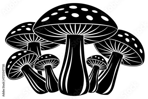 Vector art of group of mushrooms in black color with dots
