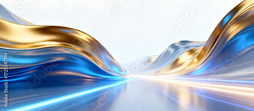 Blue and golden business technology cube lighting effect spatial main visual background