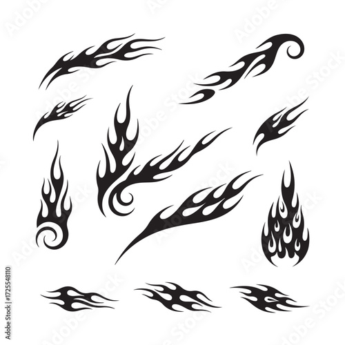 Flame decal. Fire abstract black silhouette flames for race car or tattoo.