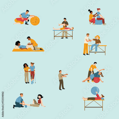 Physical therapy, rehab procedures isolated set Vector