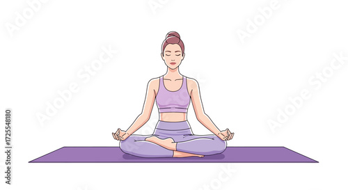 Illustration of woman practicing yoga in lotus position for wellness and health