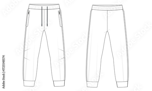 Fleece fabric Jogger Sweatpants technical drawing fashion flat sketch vector illustration template front and back views