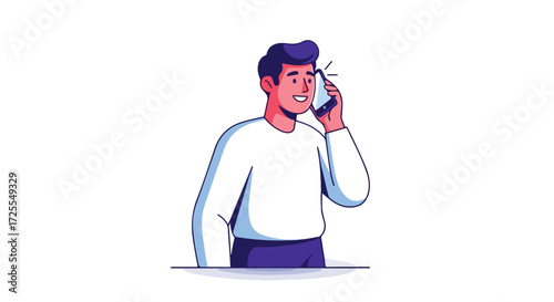 Isolated Illustration of a Man Answering a Phone Call with a Positive Expression, Portraying Communication and Connectivity