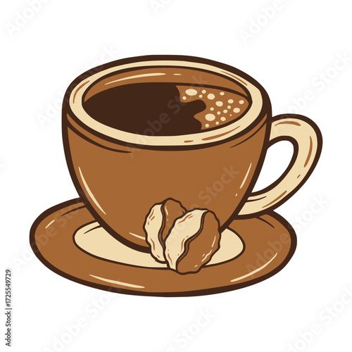 Hand Drawn of  Coffee Cup with Coffee Beans