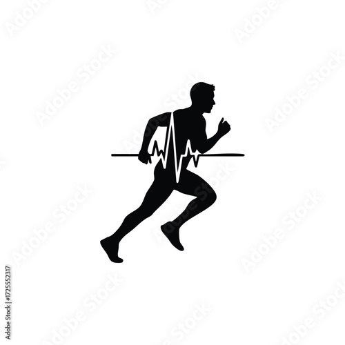 Dynamic silhouette of a runner with a heartbeat line symbolizing fitness and health awareness in motion.