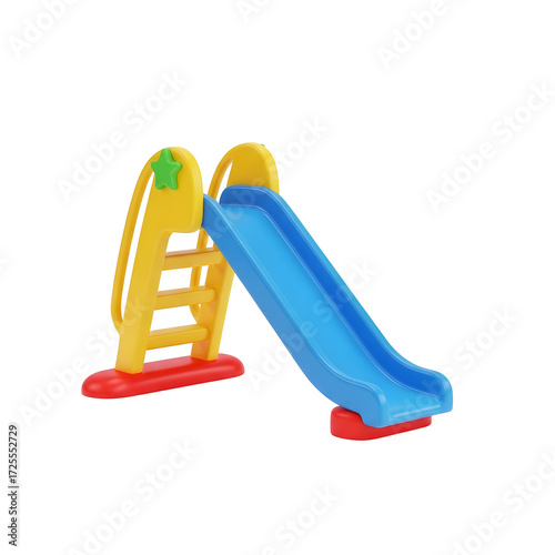 Colorful plastic children's playground slide, a 3D illustration isolated on a transparent background.
