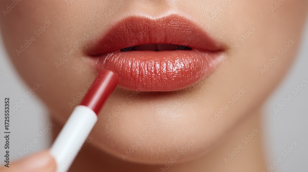 Naklejka premium Perfect your pout with this gorgeous lip liner application for a stunning confident look perfect for beauty blogs makeup tutorials and cosmetic ads