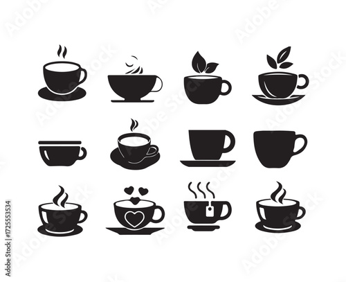 Coffee cup icon set, Cups of coffee tea collection, Hot drink icon, Strong coffee in smoke,  Vector Illustration, eps 10.
