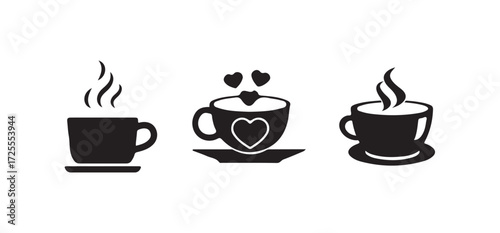 Coffee cup icon collection, Set of different tea cup icons, Simple coffee or tea signs,  Vector illustration EPS 10.