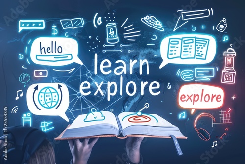 Computer display features free learning and circuit board design with bokeh lights in background for a digital styletool