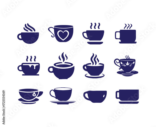 Coffee cup icon set, Cups of coffee tea collection, Hot drink icon, Strong coffee in smoke,  Vector Illustration, eps 10.
