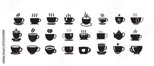 Cup hot icons set, Coffe or tea cups vector icon collection, hot coffee cup icon symbol, 
  Vector illustration EPS 10.