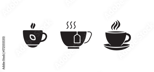 Coffee cup icon set, cup a coffee sign and symbol, Cups of coffee and tea in Flat and Style collection, vector illustration eps 10.