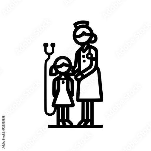 Nurse comforting child with hug icon representing empathy healing and professional care illustration