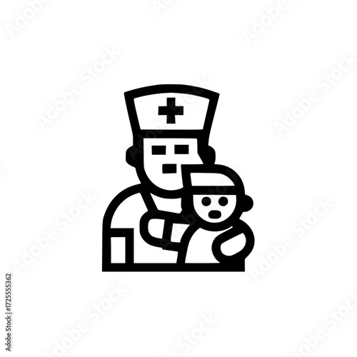 Medical nurse hugging child icon expressing kindness support and nurturing healthcare concept