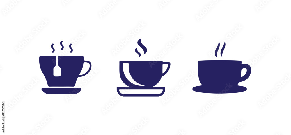Fototapeta premium Coffee cup icon set, cup a coffee sign and symbol, Cups of coffee and tea in Flat and Style collection, vector illustration eps 10.