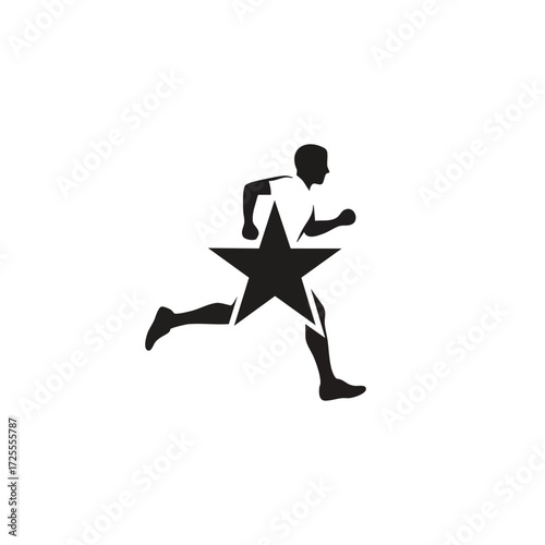 Dynamic silhouette of a runner in motion, emphasizing speed and athleticism with a star motif in the .