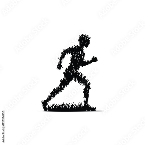 A dynamic silhouette of a runner composed entirely of grass-like elements, symbolizing vitality and nature.