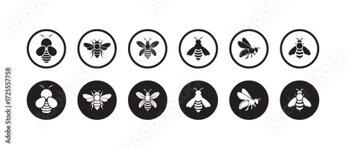 Bee logo silhouette vector, black bee silhouette icon, Bee icons, Vector illustration EPS 10.