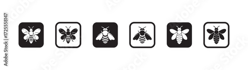 Minimalist bee icon with black and white design, Bee silhouette, Honeycomb hive symbol, Vector illustration EPS 10.