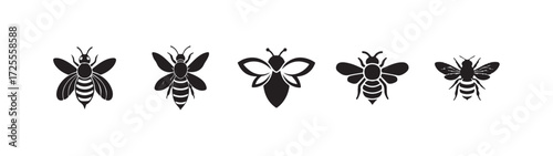 Bee silhouette, Black and white bee for honey design, Vector illustration EPS 10.