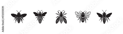 Minimalist bee icon, cartoon bee flying, bee logo silhouette, isolated on white background, Vector illustration EPS 10.