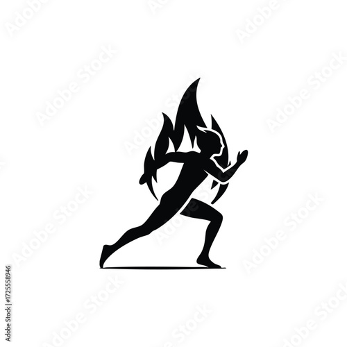 Dynamic silhouette of a runner with flames, symbolizing speed, energy, and athleticism in motion.