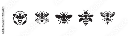 Bee illustration vector graphic honeybee icon bumblebee drawing insect, honeycomb pattern in a black and white graphic, Vector illustration EPS 10.
