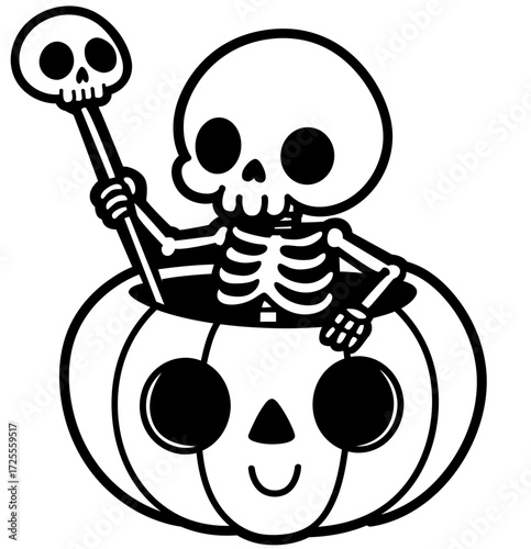 skeleton king inside a pumpkin - layered cut file - halloween clip art