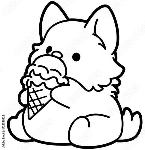 chibi corgi eating ice cream cone - layered cut file - summer clip art