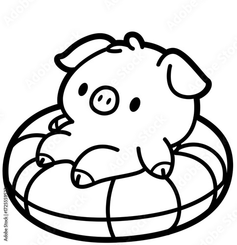 cute piglet on a floatie - layered cut file - summer clip art