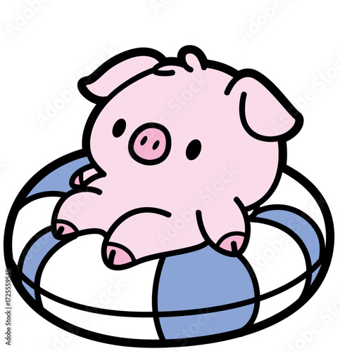 cute piglet on a floatie - layered cut file - summer clip art