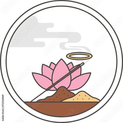 Pink Lotus Flower with Incense Stick and Smoke.