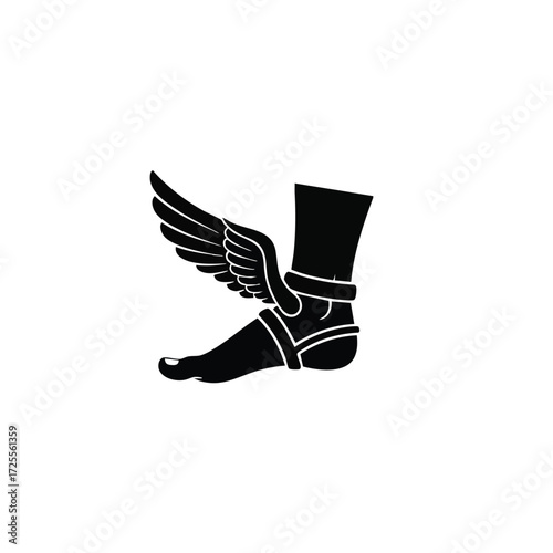 A stylized representation of a winged foot symbolizing speed and freedom in a minimalist design style.