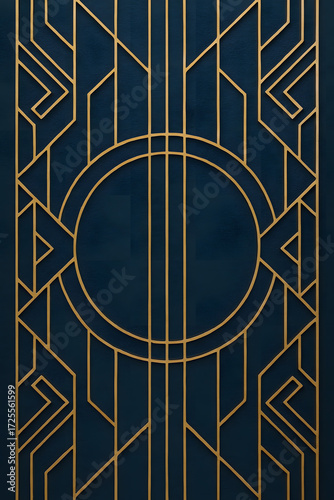 Art Deco Geometric Background – High Resolution Digital Design GoldAnd Blue Color (Horizontal)
