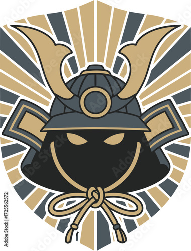 Samurai Helmet Illustration with Radiant Background.