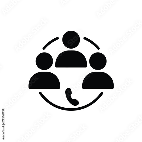 Conference call icon with three people connected by network using modern technology