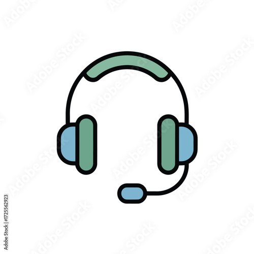 Customer service support headset in green and blue simple design vector illustration