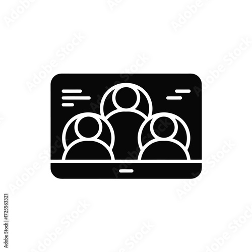 Online video conference meeting with team on tablet computer monochrome icon