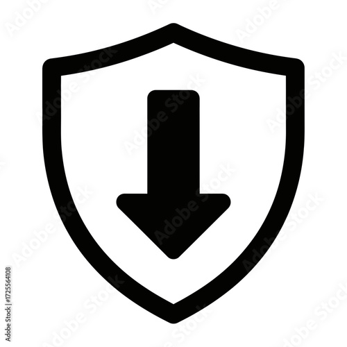 Shield with downward arrow icon silhouette vector illustration