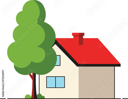 Charming cottage with red roof and lush green tree a cozy home scene isolated on transparent background
