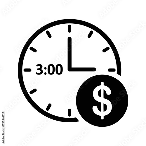 Clock with dollar sign silhouette vector illustration