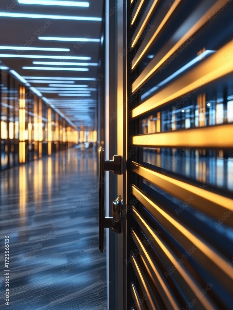 Obraz premium Modern Office Interior with Streamlined Design and Warm Lighting